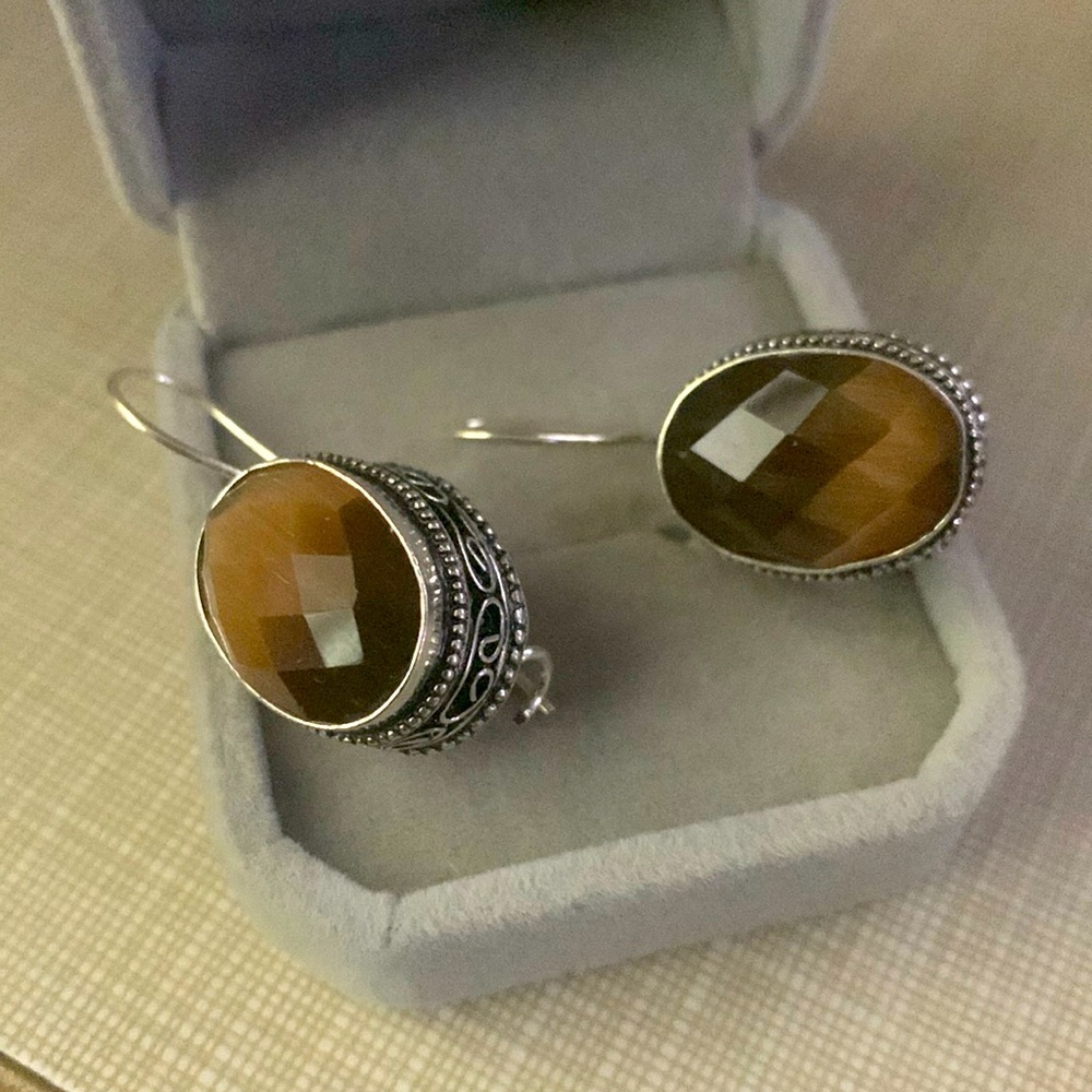 New cats eye gemstone drop dangle earrings